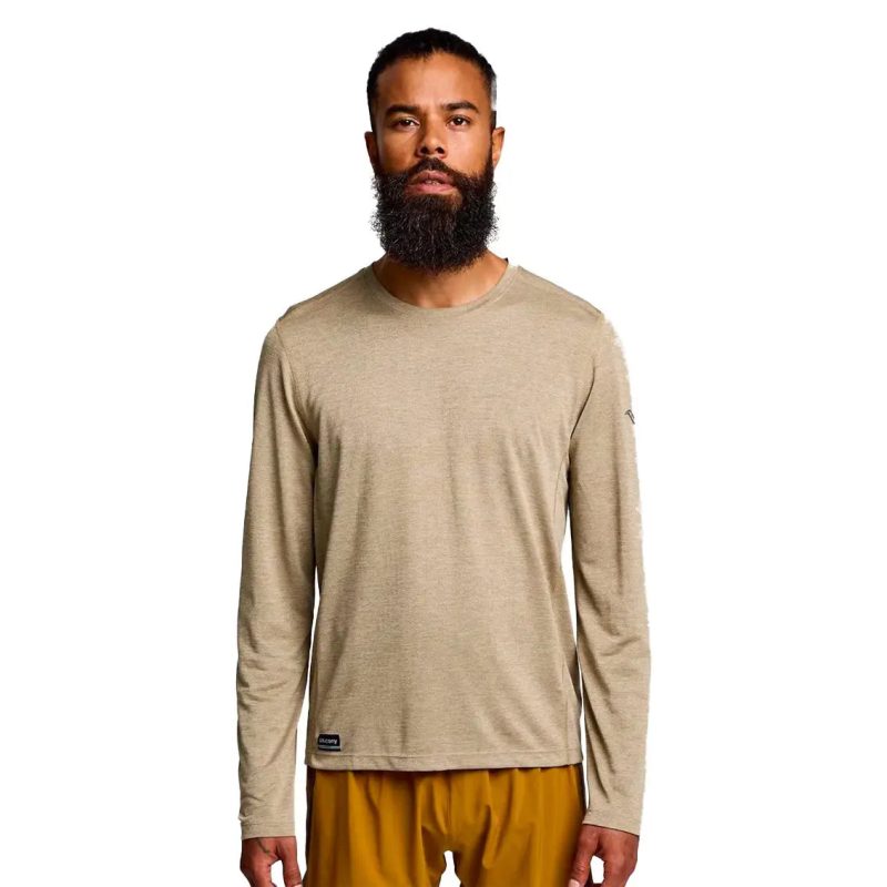 Mens Saucony Stopwatch Long Sleeve Coffee Heather