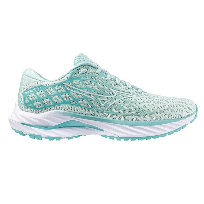 WomensMizunoWaveInspire20 EggshellBlue White BlueTurquoise